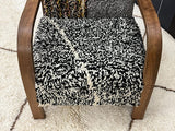 Boho-Chic Multicolor Textured Armchair with Wooden Frame