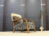 Boho-Chic Multicolor Textured Armchair with Wooden Frame