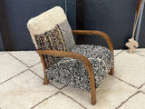 Boho-Chic Multicolor Textured Armchair with Wooden Frame