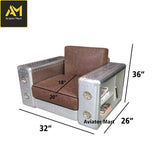 Aviator Industrial Aluminum Armchair with dimensions