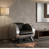 Aviator Turbine Club Chair - black ribbed leather with hand-riveted aluminum exterior