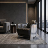Aviator Tomcat Club Chair - black diamond quilted leather with riveted aluminum exterior