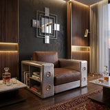 Aviator Industrial Aluminum Armchair with books on built-in shelving